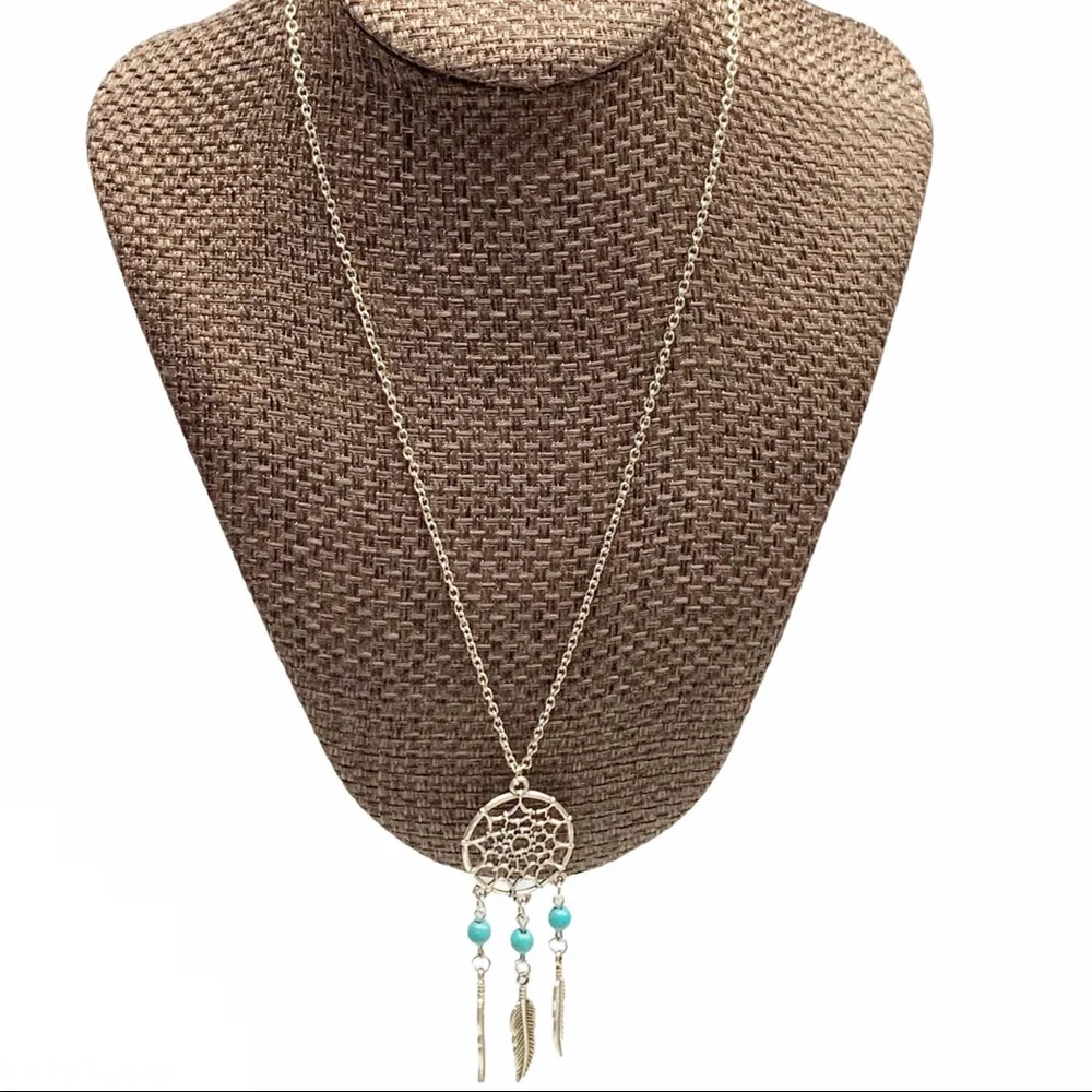 Southwest dream catcher silver tone necklace boho western cowgirl